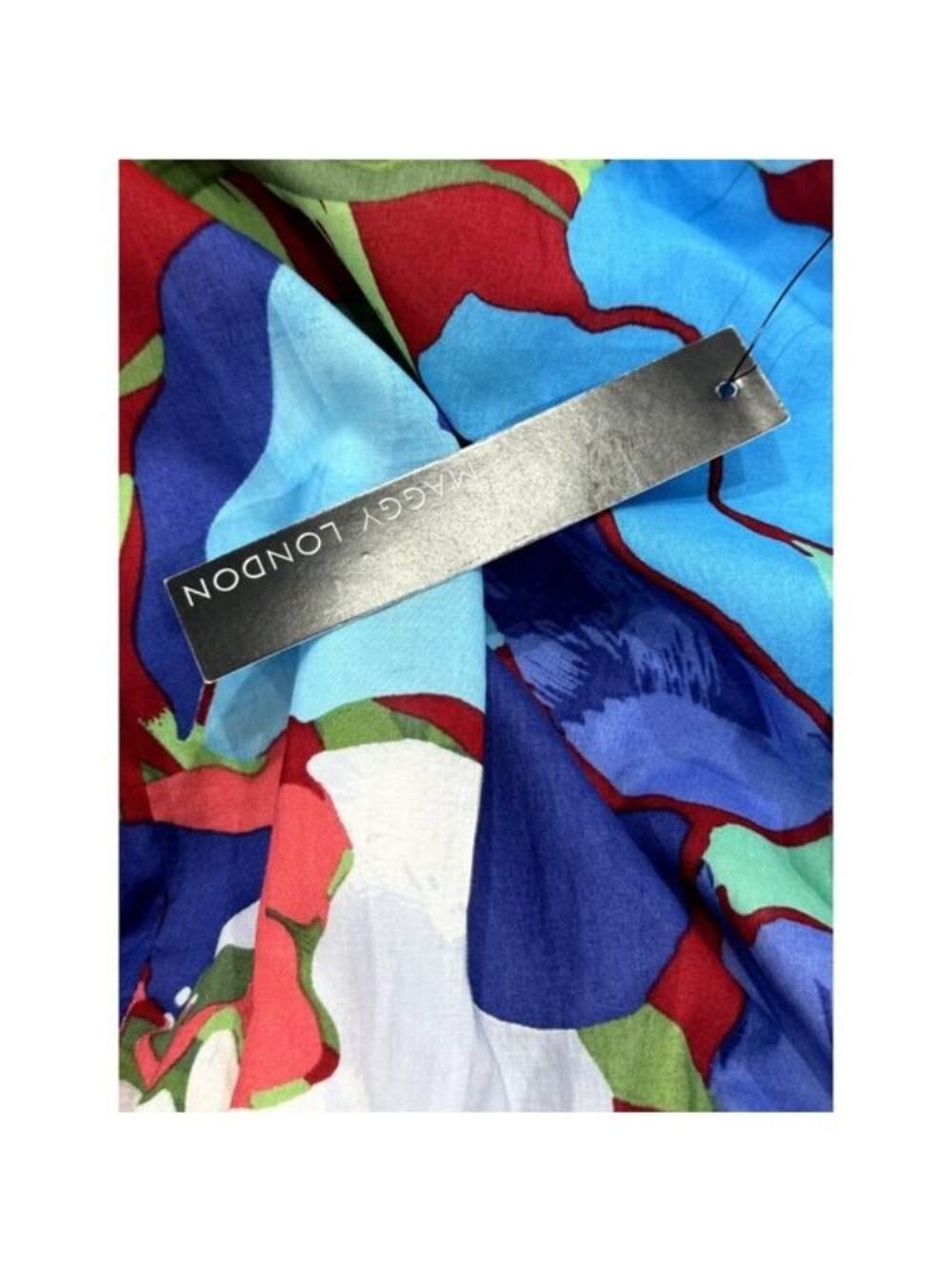 Maggy London Blue Floral Midi Dress Short Sleeves Cotton Blend US 12 - Picture 8 of 11